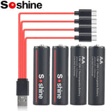 Soshine 1.5V 2600mWh Li-Ion Rechargeable Battery AA Lithium Batteries 1200 Times Cycle Type C AA Battery with 4-in-1 USB Cable