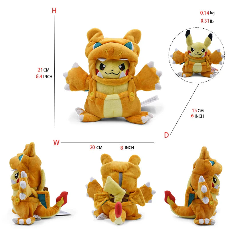 Pokemon Pikachu Cosplay Toys Charizard Snorlax Garchomp Tyranitar Hydreigon Anime Stuffed Plush Cartoon Peluche Dolls