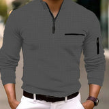 New spring and autumn men's checkerboard checkered POLO shirt zip-up collar sports polo shirt