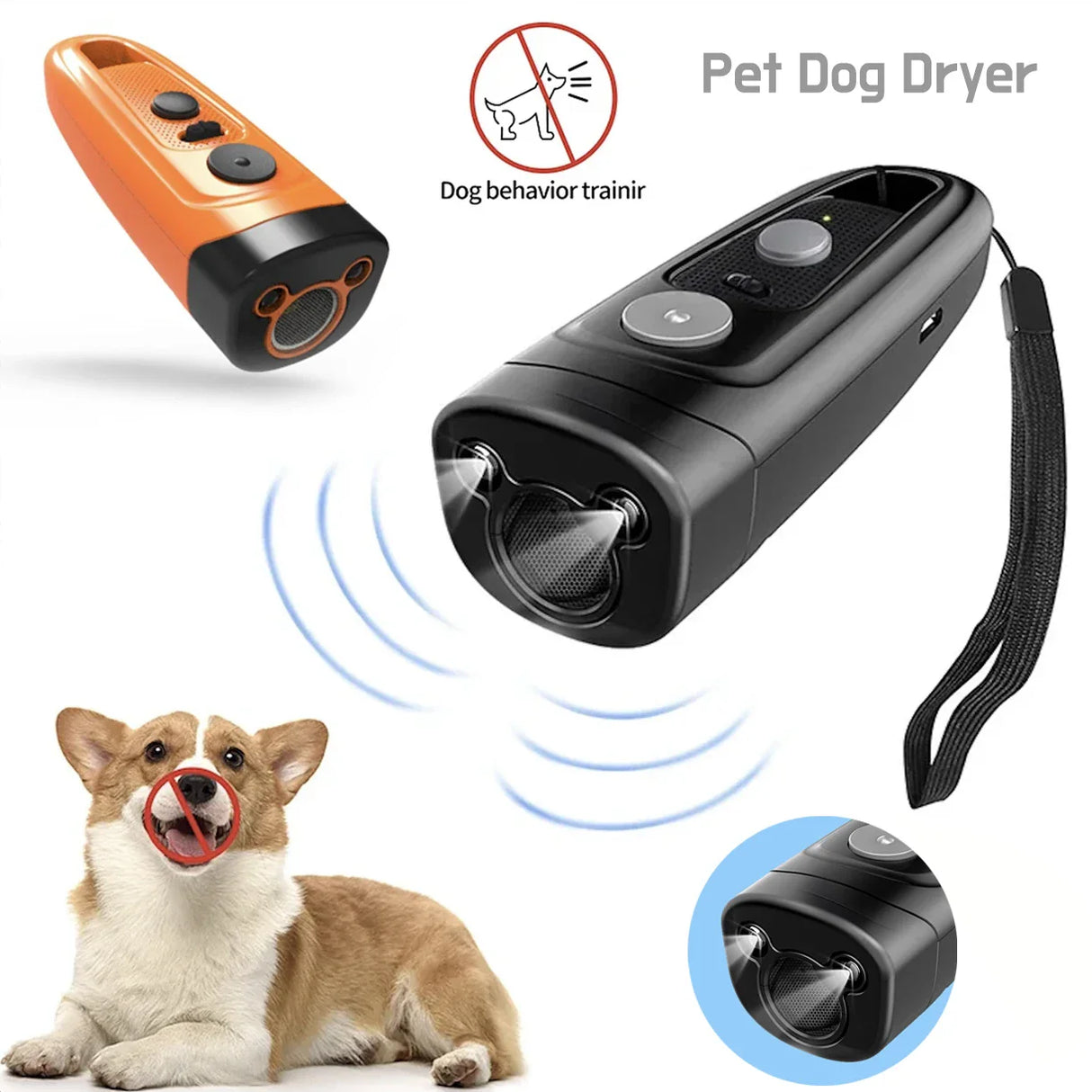 2 in 1 Ultrasonic Dog Repeller with Flashlight Training Aids and Behavior for Dogs Rechargeable Anti-bark Control Puppy Supplies