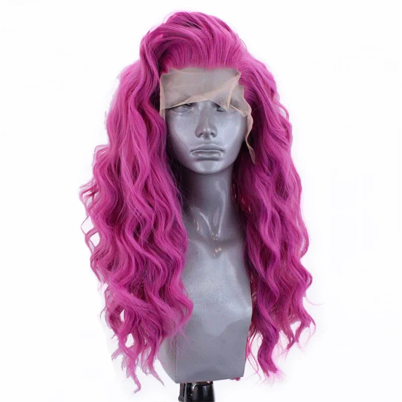 AIMEYA High Temperature Fiber Lace Wigs for Women Pink Hair Synthetic Lace Front Wig Long Hair Wavy Wigs Heat Resistant Cosplay