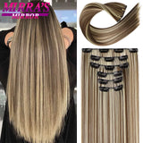 Synthetic Clip in Hair Extensions 6 Pcs/Set 16 Clips Long Straight Hairpieces Clip On Hair Extension for Women Blonde