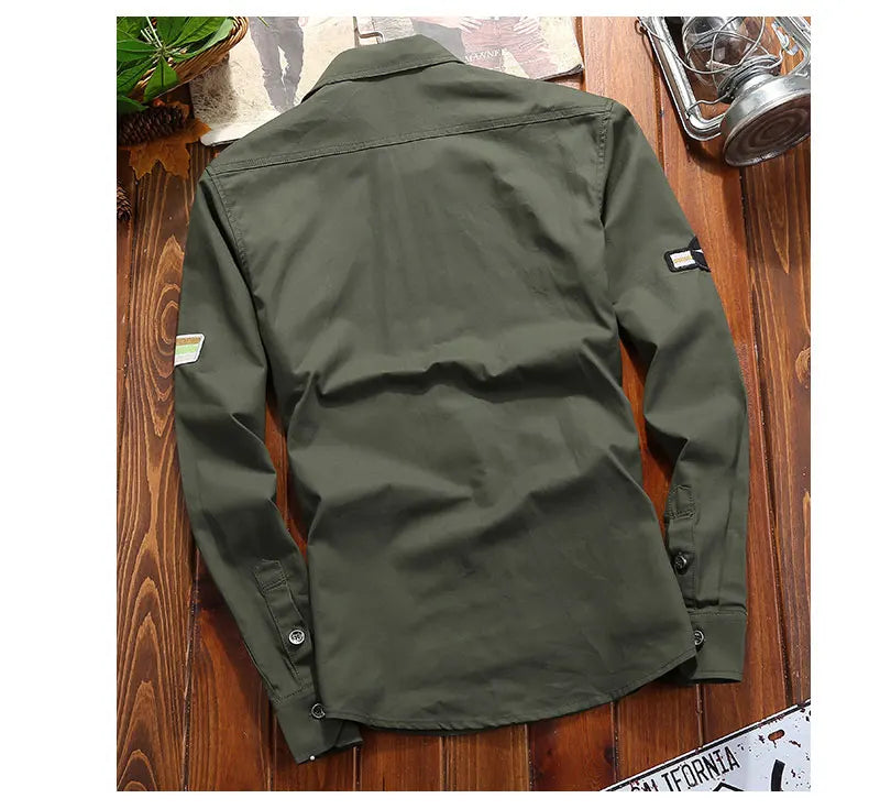 Men's Shirts Military Casual Shirt Cotton Khaki Retro Slim Fit Army Pocket Long Sleeve Vintage Jacket Streetwear Drop Shipping