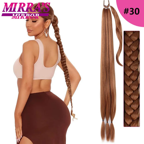 28 Inch Long DIY Braided Ponytail Extension with Hair Tie Straight Wrap Around Hair Extensions Ponytail Synthetic Hairpiece 100G