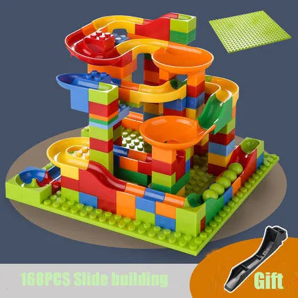 168-336PCS Marble Race Run Blocks Maze Ball Track Building Blocks Plastic Funnel Slide Assemble DIY  Bricks Kids Christmas Gift