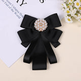 Korean Bow Tie Brooch Women's College Style Bank Suits Shirt Accessories Gifts Fabric Ribbon Crystal Pearl Collar Flowers Pins