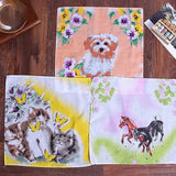 10pcs HOT lace 100%cotton animal printed Handkerchiefs baby Handkerchief children face hand kids kitchen towels Christmas Gifts