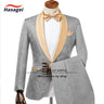 Champagne Men's Wedding Tuxedo Elegant Men 2-piece Suit Set Patterned Jacket Pants Formal Slim Fit Outfit