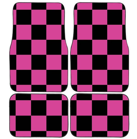 Checkerboard Car Mats Auto Parts Rubber Floor Mats Custom 4PCS Car interior graphic print checkered square feet