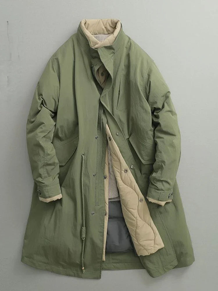 Plus Size Jacket New Winter Japanese Retro Long Jacket Army Green Coat Men Long Parka Coat Autumn Puffer Overcoat Jacket Men