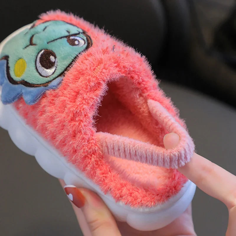 Winter Children‘s Slippers New Kids Home Shoes Dinosaur Warm Plush Indoor Non-Slip Soft Slipper For Boys Girls