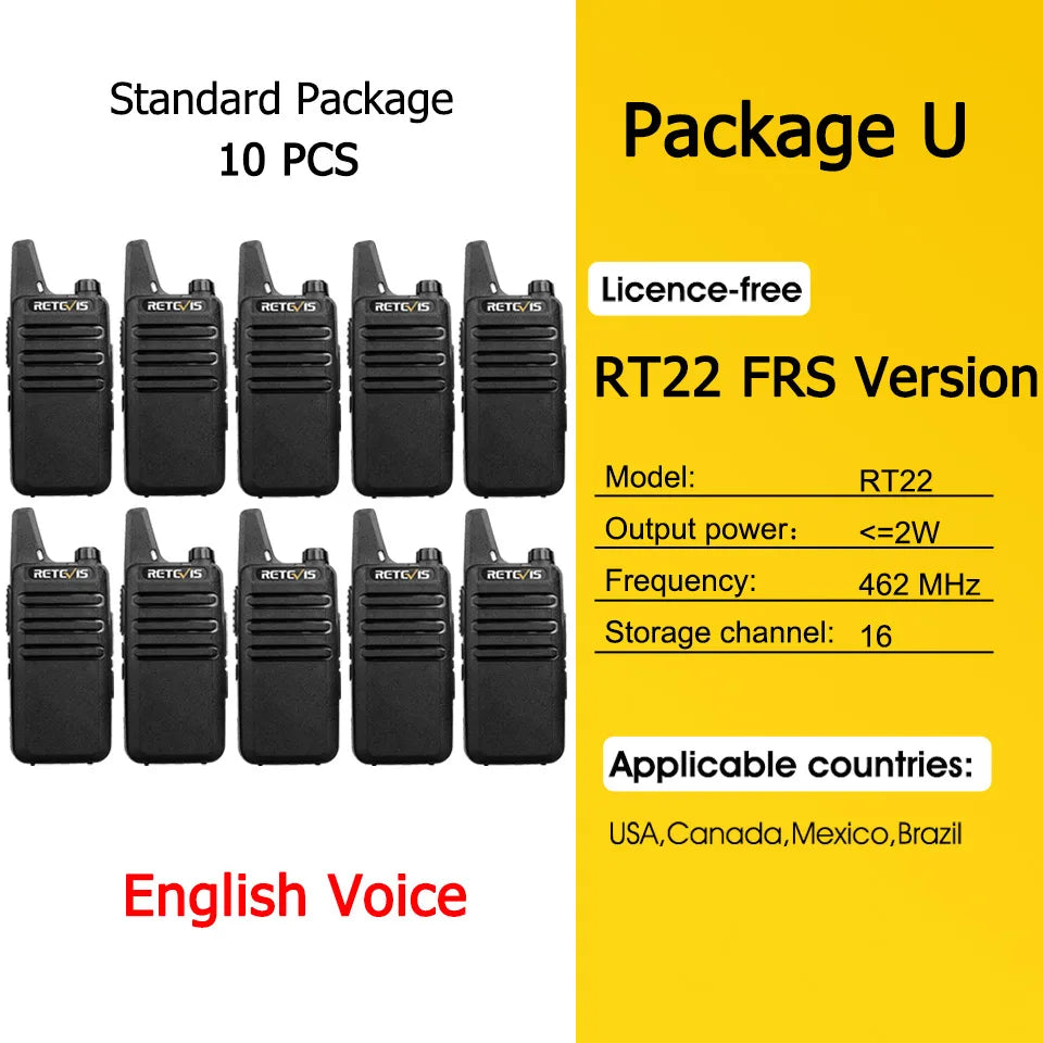 Retevis RT622 Mini Walkie Talkie 4 Pcs Walkie-talkies PMR446 FRS VOX Portable Two Way Radio Station for Restaurant Hotel