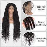 Kalyss 36" Full Double Lace Braided Wigs with Boho Curly Ends Knotless Cornrow Box Braided Wig with Baby Hair