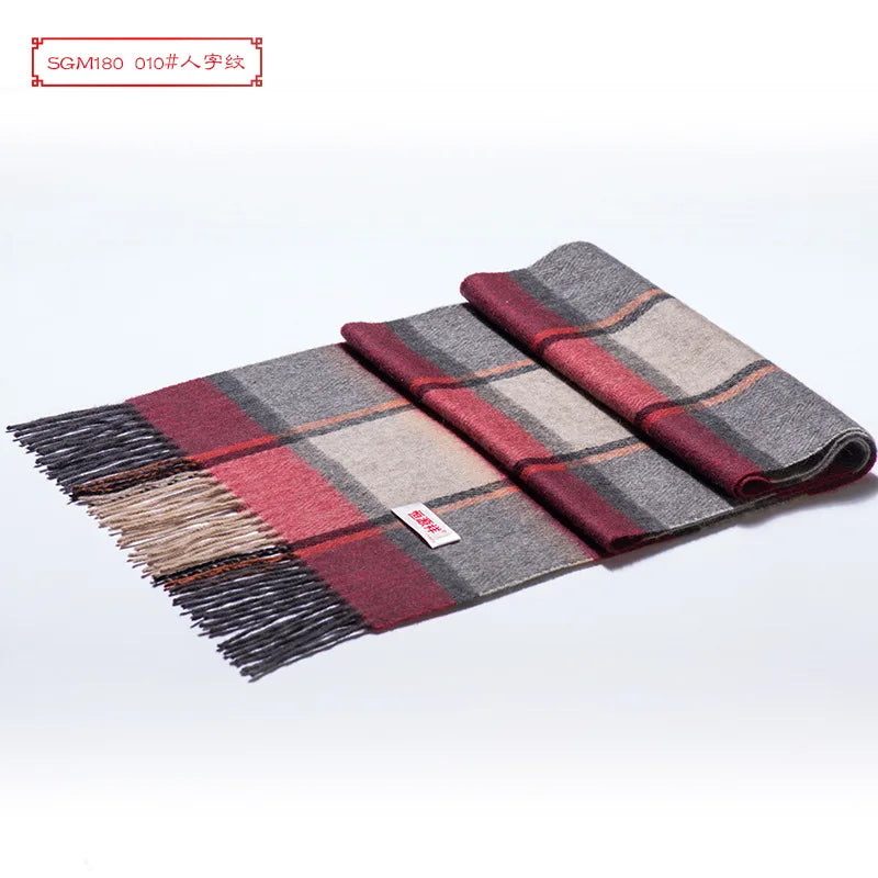 High Quality 100% Wool Scarf Men Autumn Winter Korean Long Warm Plaid Couple Muffler Male Soft Cashmere Thermal Shawl Gentlemen