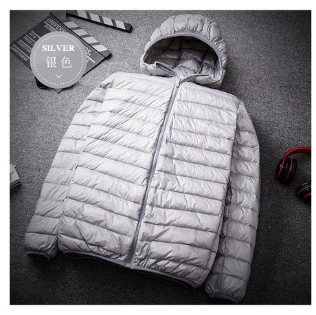 Oversized thin and light hooded men's down jacket large size coat man puffer plus size winter jacket men 12XL 11XL 13XL 14XL