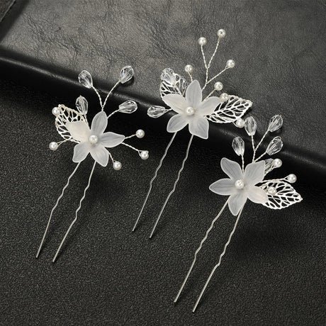 3pcs White Flower U Shaped Hairpin Pearl Elegant Hair Clips Hair Jewelry Accessories For Women Wedding Head Ornaments Hairpins