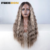 FREEDOM Synthetic Lace Wig Long Deep Wavy Ombre Blonde Ginger Lace Wigs For Black Women Heat Resistant Cosplay Wigs