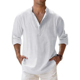 New Men's Cotton T Shirts Linen Casual Long Sleeve Button Down Shirt Loose Collar Solid Color Tops S-5XL