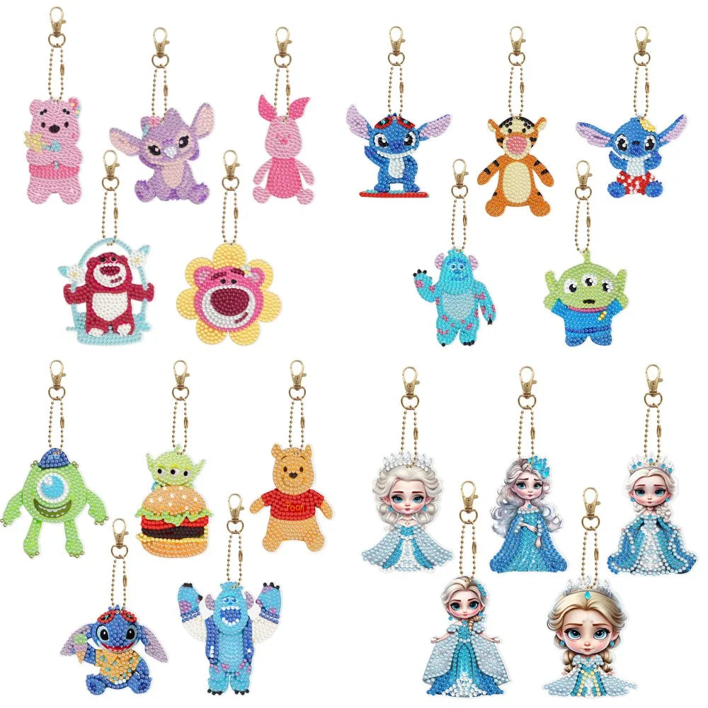 Disney animal key DIY Diamond Painting Keychain Embroidery Keychain DIY Cartoon Frozen Point Drill Pendant Gift