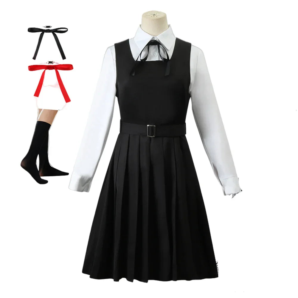 Anime Chainsaw Man Cosplay Mitaka Asa Costume Dress Black Red Tie Women Uniform Halloween Clothes