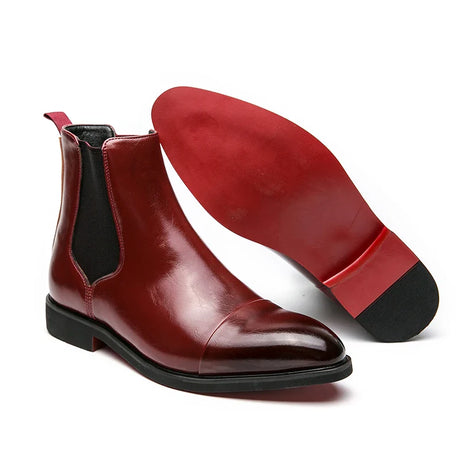 Chelsea Boots for Men Red Sole Pu Ankle Business Round Toe Slip-On Mens Boots Free Shipping Size 38-46 Men Shoes