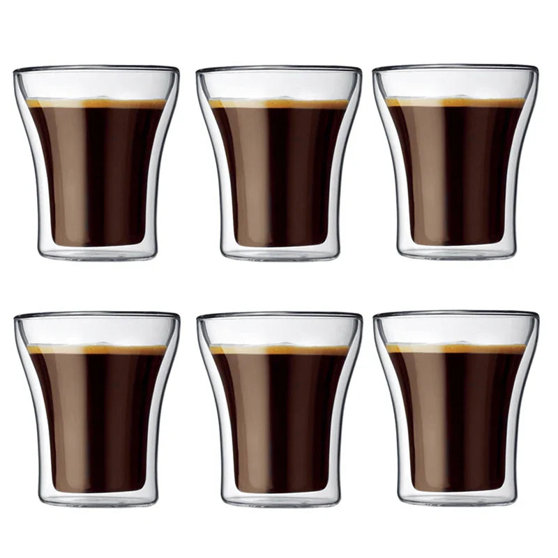 80/200ml Clear Double Wall Glass Espresso Coffee Cup Set Heat-resistant Beer Wine Cocktail Thermal Tea Drink Cups Drinkware Set