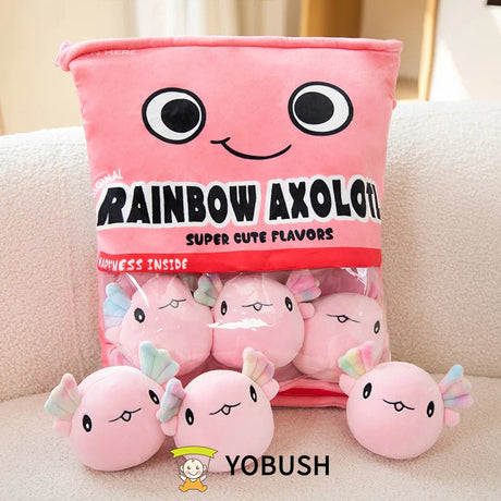 Cartoon Ramen Puff Cookie Bag Bubble Tea Plush Pillow Stuffed Kawaii Animals Axolotl Yellow Duck Bat Bunny Small Balls Candy Bag