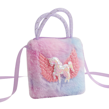 Unicorn Cartoon Plush Shoulder Bag for Kids Crossbody Bag for Kindergarten Girls Portable Outdoor Small Square Coin Bag Wallet