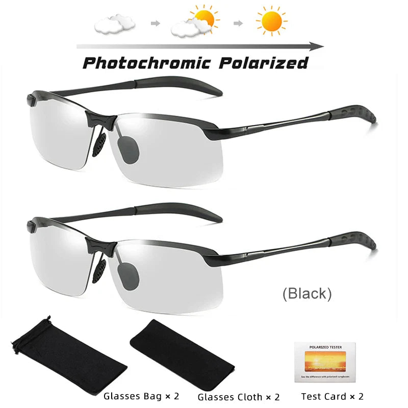 2PCS Photochromic Sunglasses Men Driving Chameleon Glasses Polarized Male Day Night Vision Driving Change Color Sun Glasses UV