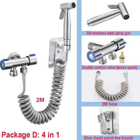 Handheld Bidet Sprayer Set 304 Stainless Steel Spray Gun Shower Handheld Toilet Bidet Faucet Sprayer Shower Nozzle Self Cleaning