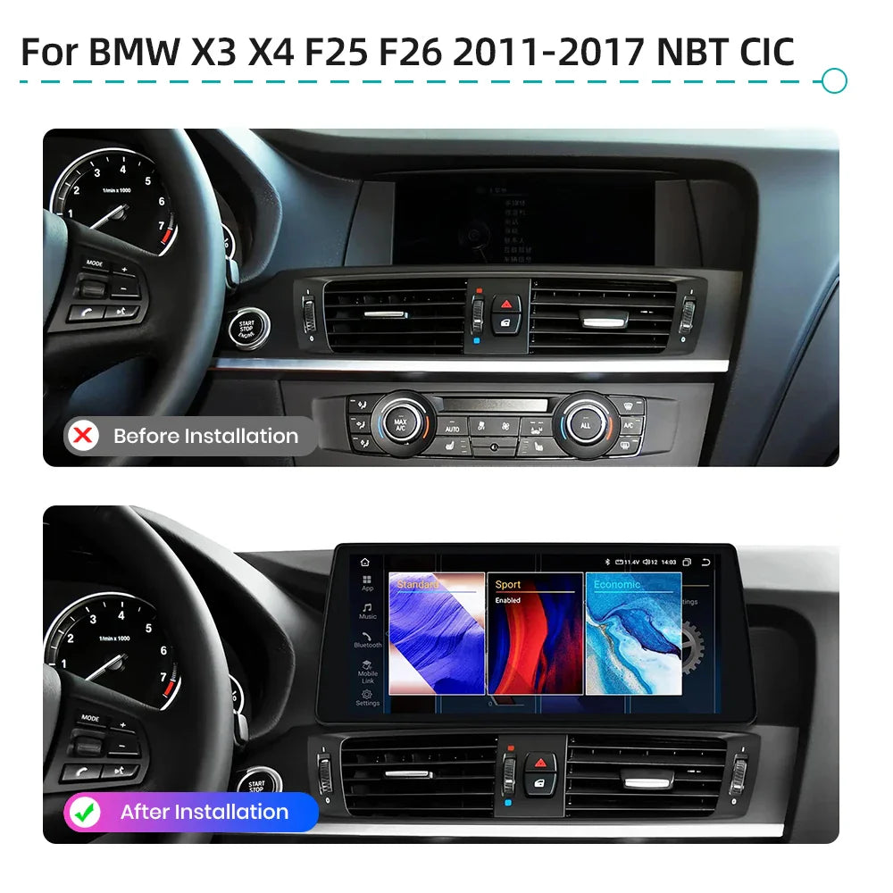 10.33" Android 12 8G 256G CarPlay GPS Navigation WiFi Stereo Car Radio For BMW X3 F25 X4 F26 2011-2017 NBT CIC Multimedia Player