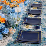 Nervure 140 PCS Blue Dinnerware Sets Disposable Square Plastic Plates Include 20 Dinner Plates 20 Dessert Plates 20 Knives