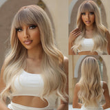 EASIHAIR Light Orange Synthetic Wigs Long Wavy Ombre Natural Hair Wigs with Bangs for Women Cosplay Lolita Wig Heat Resistant