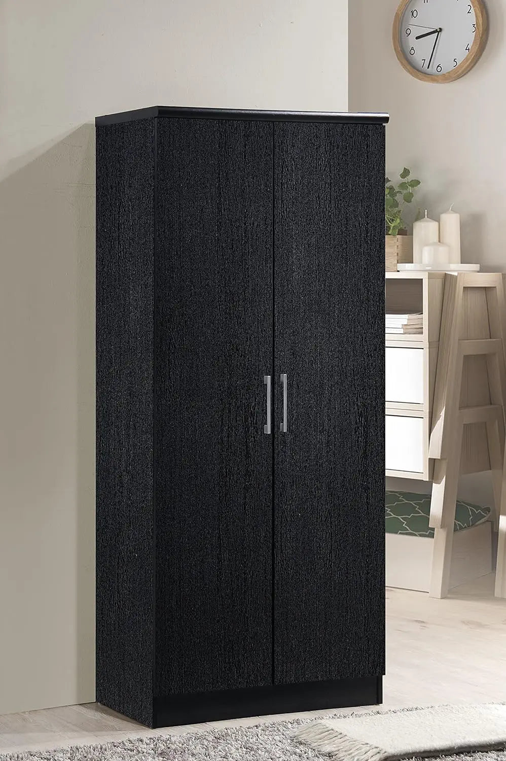 2 Door Wardrobe with Adjustable/Removable Shelves & Hanging Rod, Black