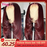 Ying Hair Dark Burgundy 13x4 Lace Front Wig Human Hair Bone Straight 13x6 Lace Front Wig PrePlucked 5x5 Transparent Lace Wig