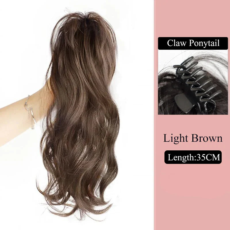 Aosiwig Synthetic Claw Ponytails Wig Long Pony Tail Extensions Natural Black Brown Curly Straight Fake False Hairpiece For Women