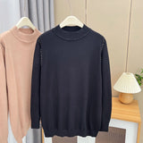 2023 Fall Winter 100kg Simple Temperament Beaded Mock Neck Knitted Sweater Plus Size Women's Casual Inner Wear Bottoming Jumper