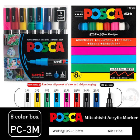 Uni Marker Pen, PC-3M Acrylic posca marcadores permanent marker graffiti paint pen For Rock Metal Leather Ceramic Glass Plastic