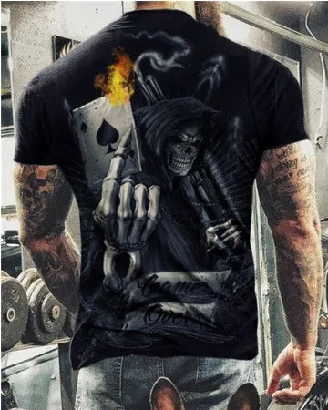 Men's Horror Skull Print 3d Printed Vintage T-shirt Classic Casual Summer Crew Neck Short Sleeve Oversized T-shirt Hip Hop