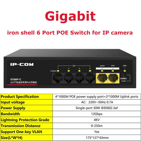Gigabit POE Switch For IP Camera 6/10 Ports 1000M Network POE Standard RJ45 Hub LAN Injector CCTV NVR Security Surveillance IPC