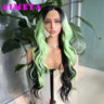 AIMEYA Ombre Green Synthetic Lace Front Wig for Women Dark Roots Highlights Wig Glueless Natural Hairline 13X4 Front Lace Wigs