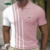 Men's Embroidery Brand Stripe Spliced Polo Shirt Spring/Summer Fashion Casual Outdoor Sports Breathable Short Sleeve T-shirt