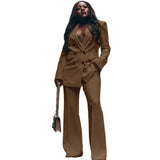 Women's Suit Double Breasted Jacket Yellow 2 Piece Loose Blazer Pants Lady Business Workwear Pants Set