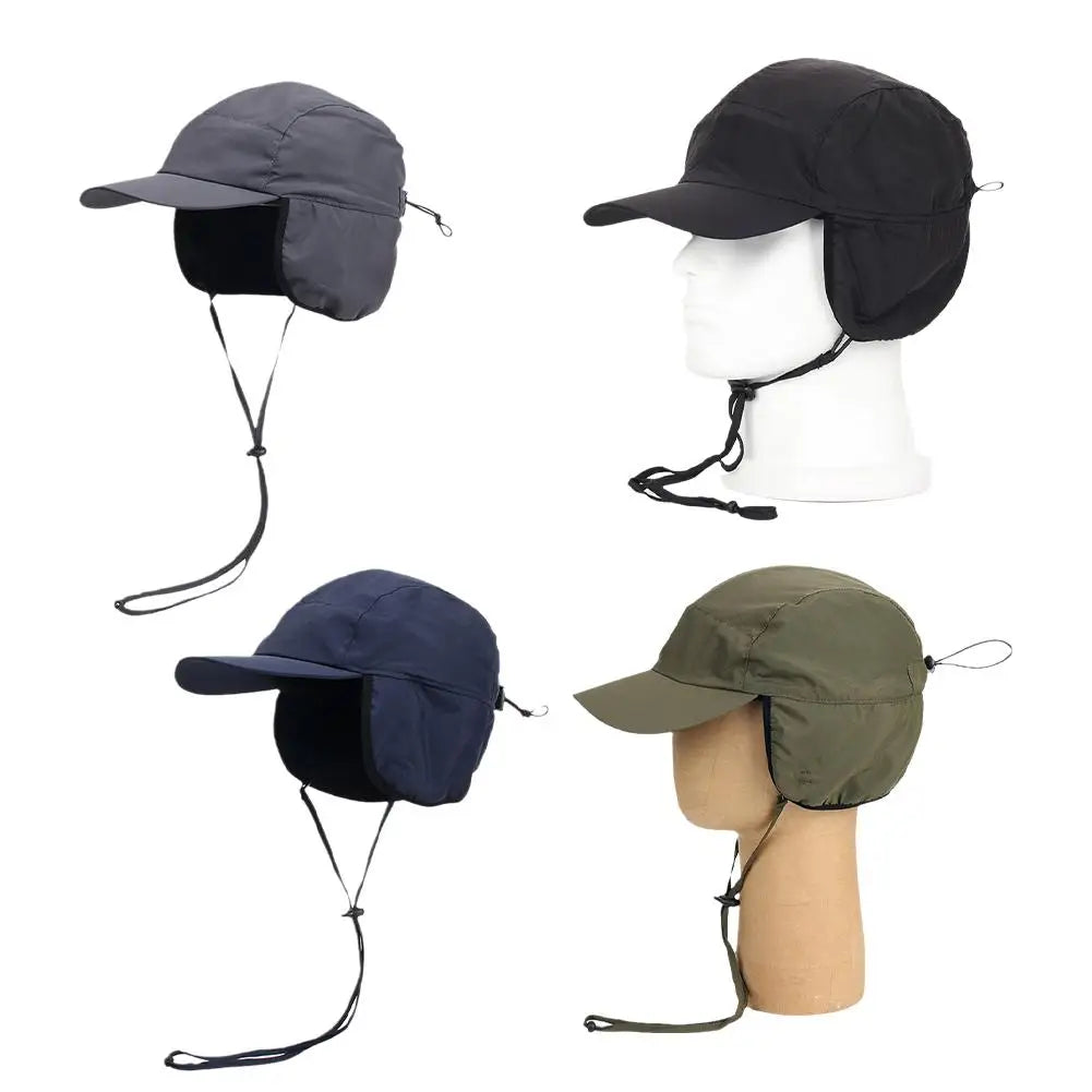 Adjustable Men's Winter Hats Lightweight Waterproof Warm Fleece Lined Earflaps Baseball Cap For Snow Skiing Cap