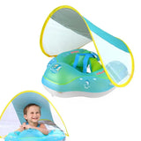 Boat Shaped Pool Float Infant Swimming Float With Detachable Canopy Thick Inflatable Ride-On Boat-Shaped Floatie With SPF50