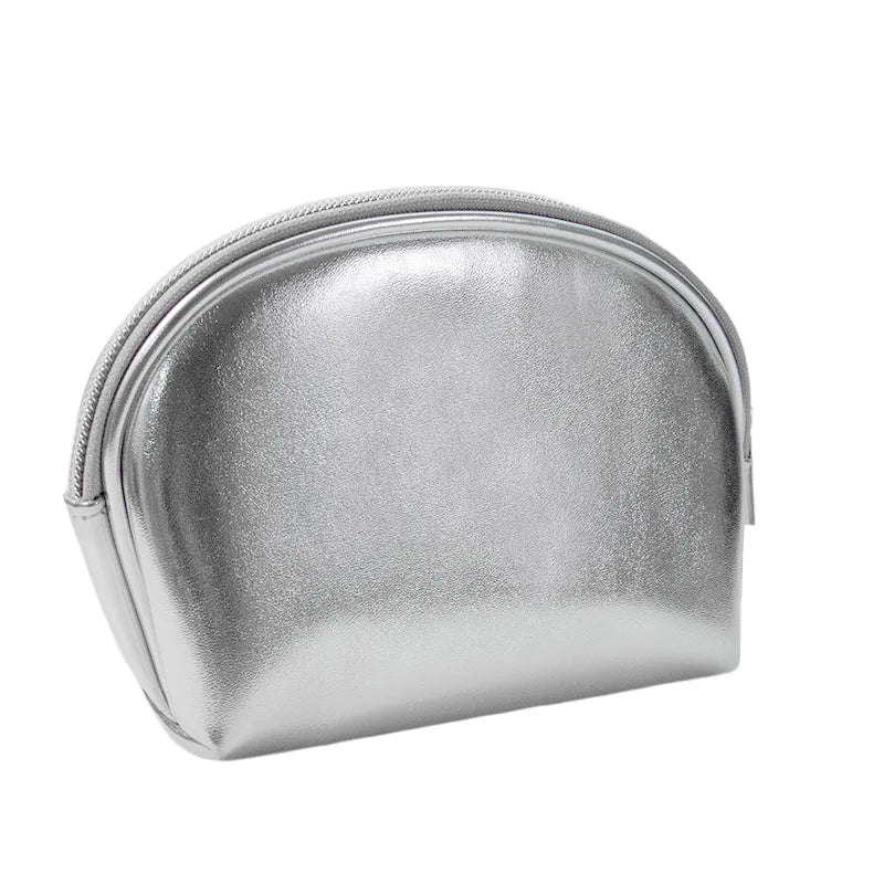 New Fashion Silver Soft Leather Clutch Cosmetic Bag Travel Portable Bathroom Organizer Storage Makeup Bag Toilet Bag Pouch