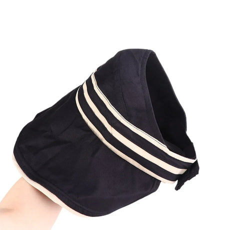 Woman Handmade UV-resistant Big Brim Striped Hollow Women Cap Bucket Hat Empty Top Hat Sun Hat