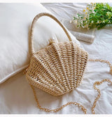 Shell rattan straw woven diagonal cross small bag, cute fairy change, mobile phone, fashionable woven beach bag