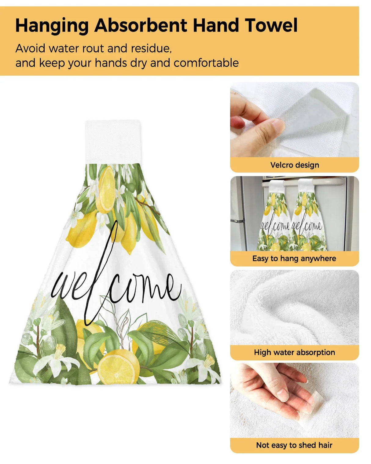 Lemon Summer Fruit Leaves Welcome Kitchen Hand Towel Strong absorbent Towel Washing Room Handkerchief Towel