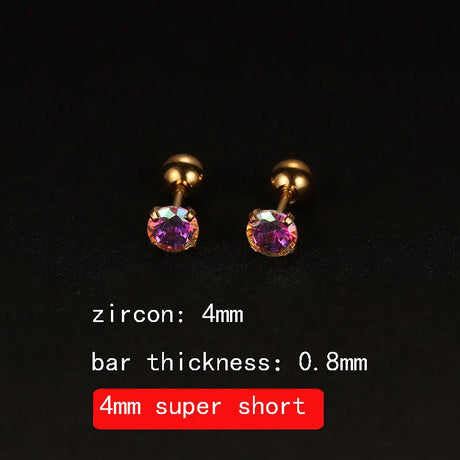 2PCS 4mm Short Ear Studs Earring Outside Upper Helix Earrings Titanium Steel CZ Crystal 3mm 4mm 5mm Mix Colors 0.8mm 20G Screw